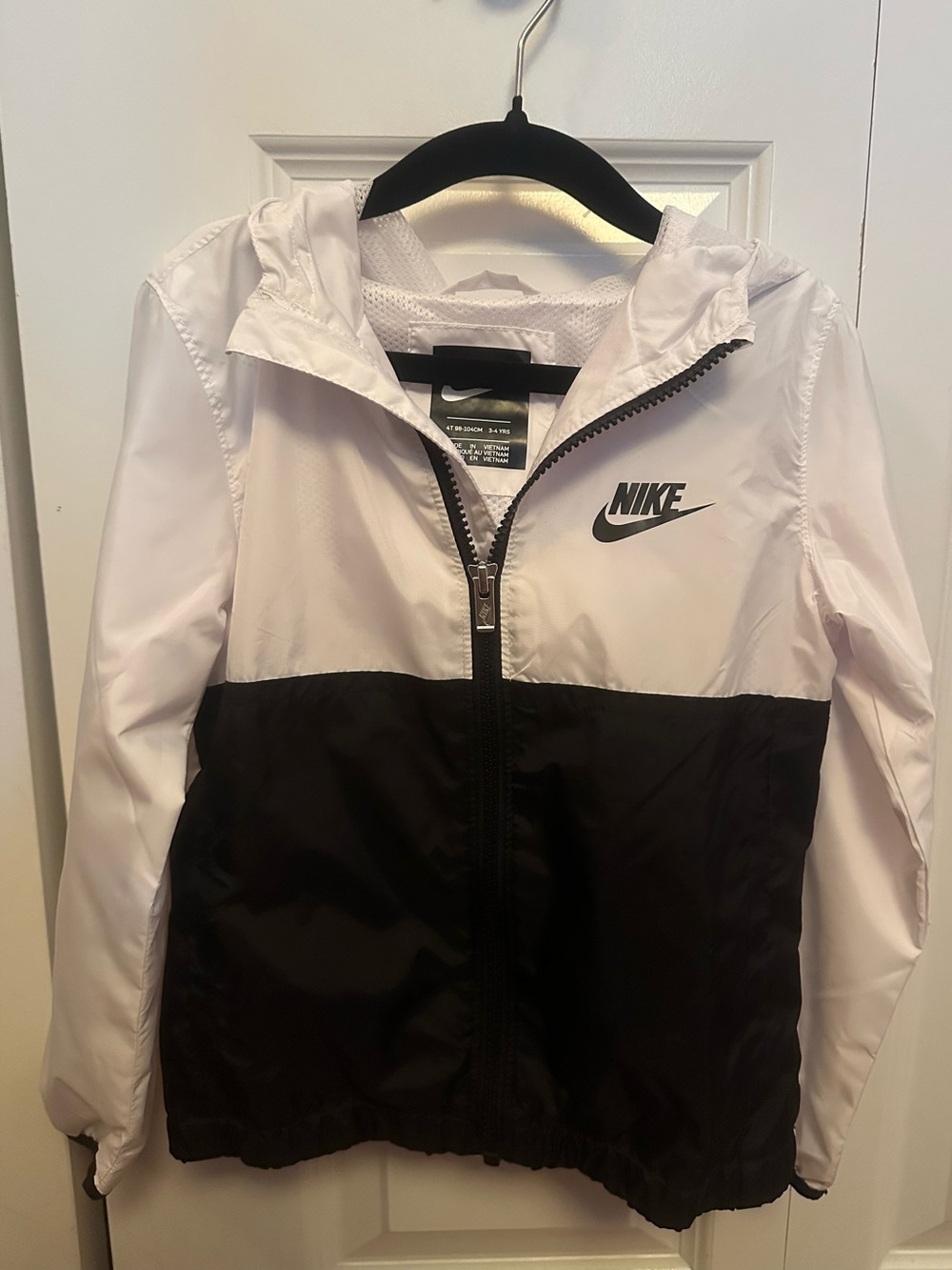Nike White and Black Colorblock Hooded Windbreaker